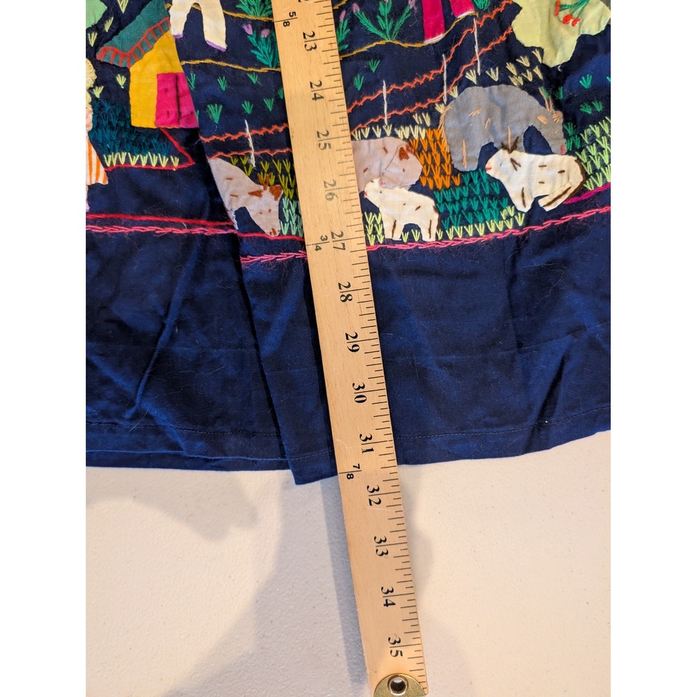 Cuyamuna Handmade Colombia Folk Art Embroidered Cotton Skirt Navy Blue 31L 13W - Picture 4 of 16